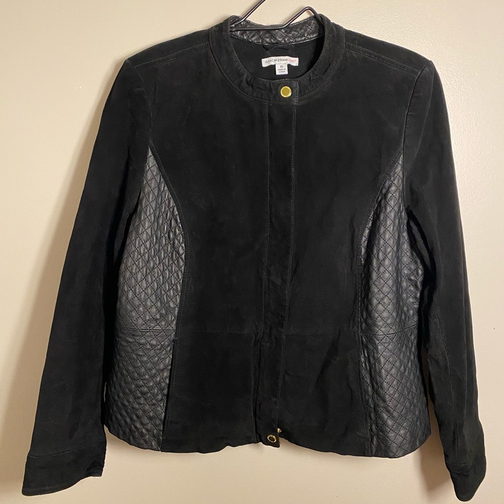 Isaac Mizrahi Black Leather Jacket with Quilted Panels